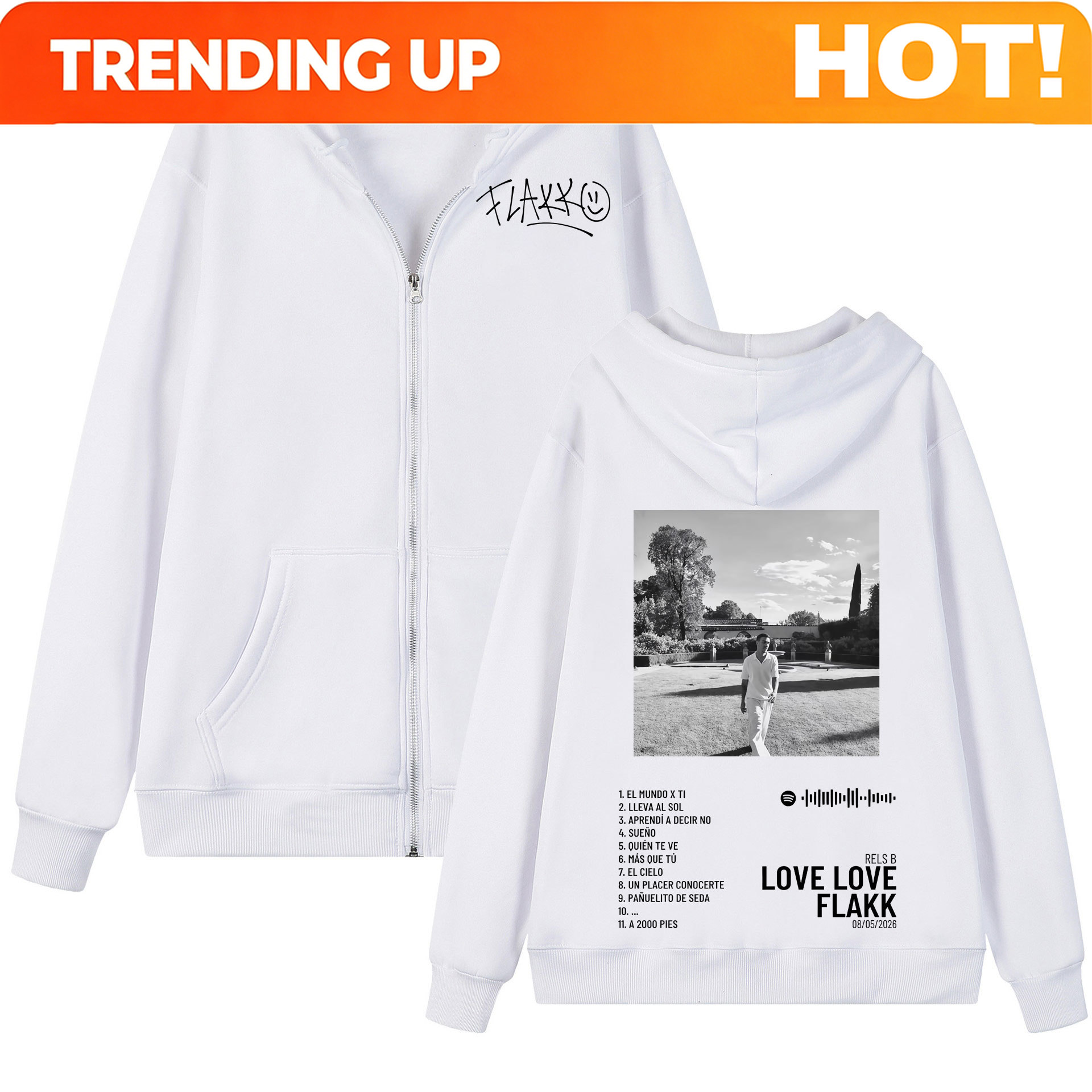 Mens Fashion Zip Up Hoodies - Moletom com Zíper Gráfico Rapper Rels