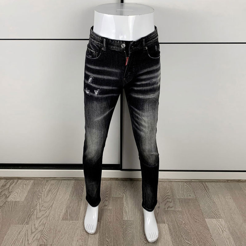 Men'S Fashion Grey Jeans - Moda de rua masculina apertado preto