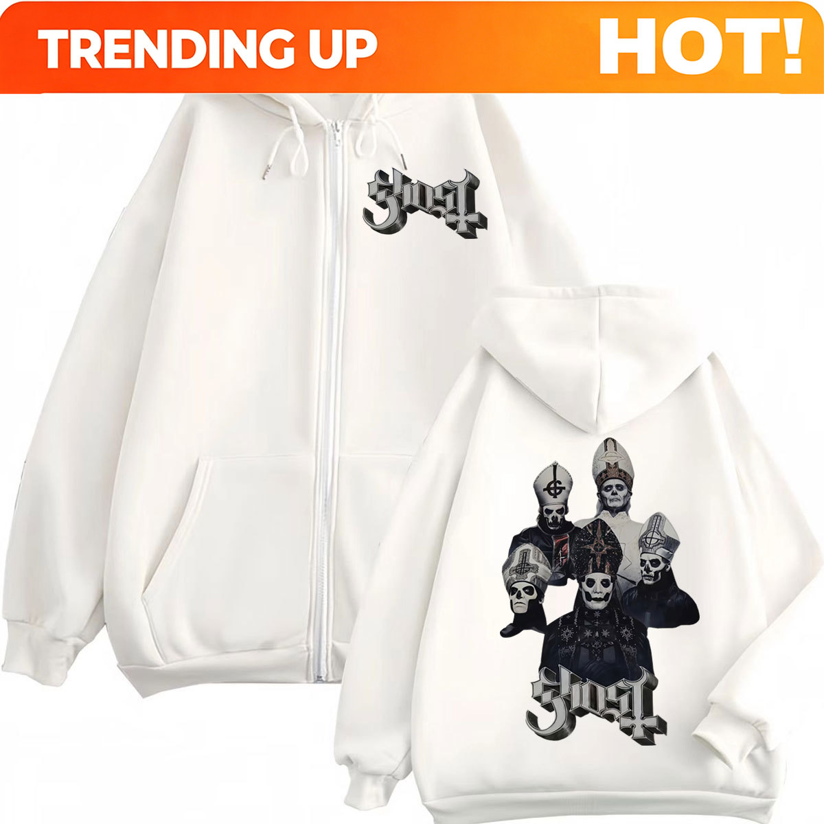 Mens Fashion Zip Up Hoodies - Oferta Imperdível: Moletom com Zíper Ghost