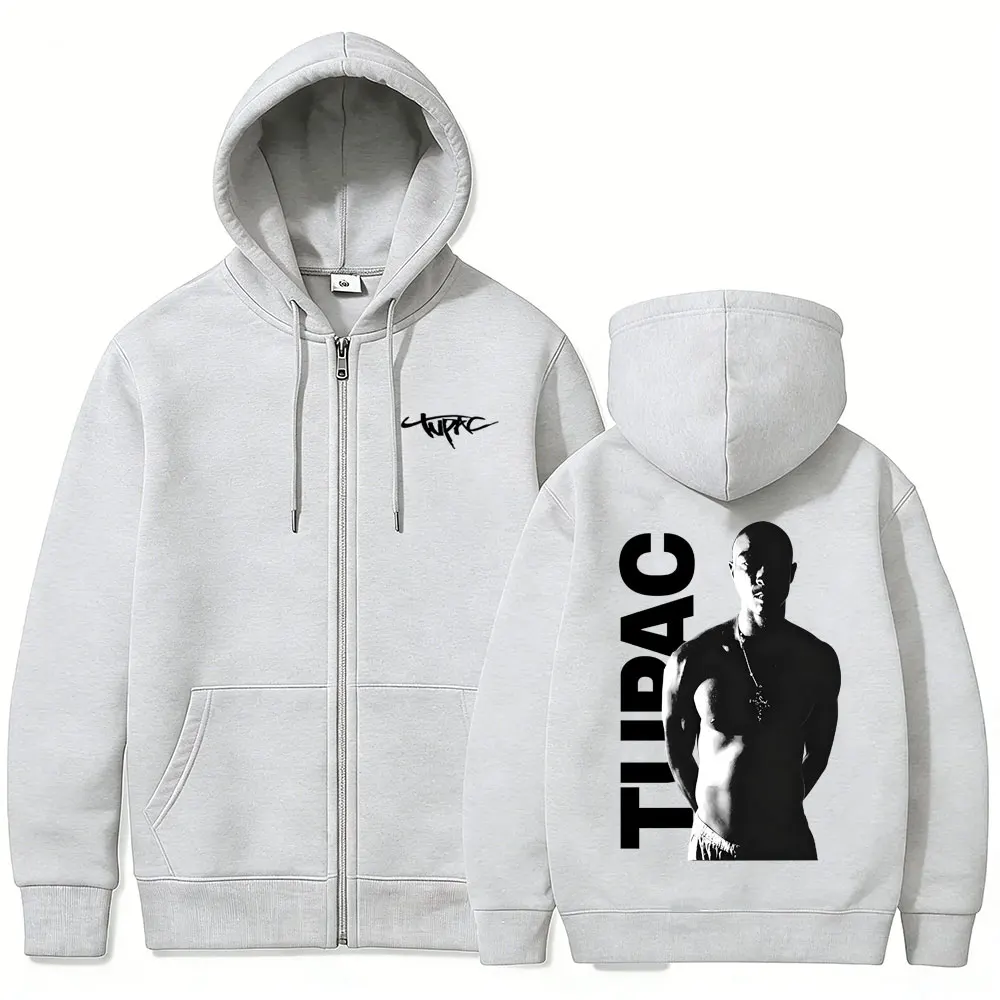 Mens Fashion Zip Up Hoodies - Moletom com zíper do rapper Tupac