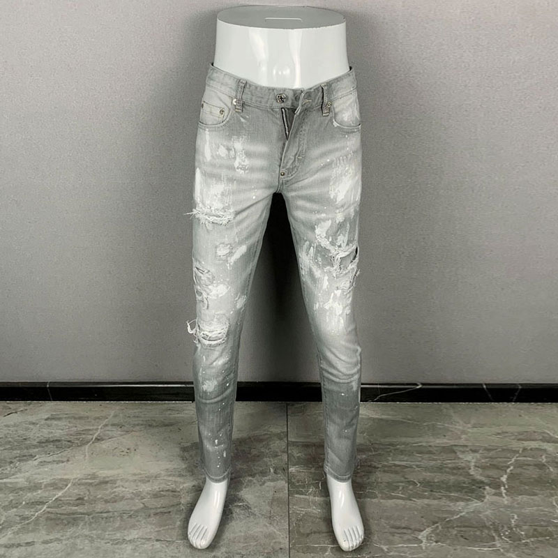 Calças de ganga masculinas nov - Men'S Fashion Grey Jeans avaliação e preço