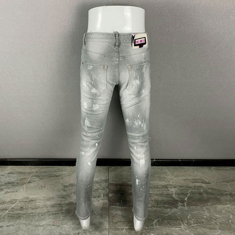 Calças de ganga masculinas nov - Men'S Fashion Grey Jeans avaliação e preço