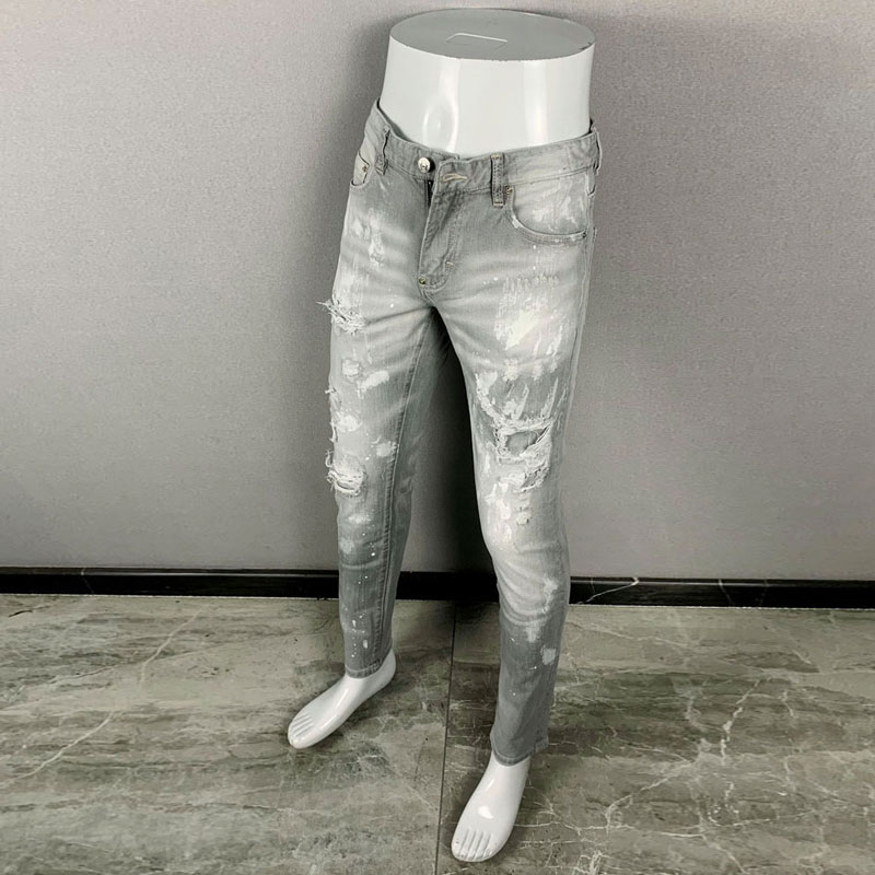 Calças de ganga masculinas nov - Men'S Fashion Grey Jeans avaliação e preço